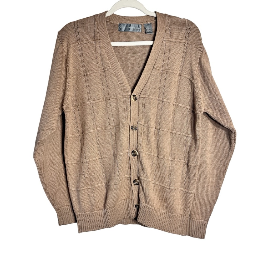 Oscar De La Renta Men's Brown Old Money Preppy Cotton Knit Cardigan Sweater SZ M